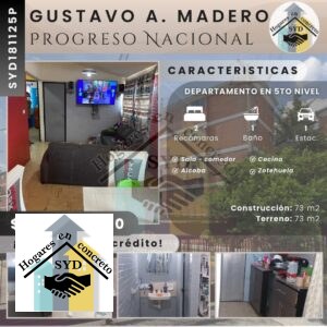 Departamento Progreso Nacional GAM en Gustavo A. Madero, CDMX