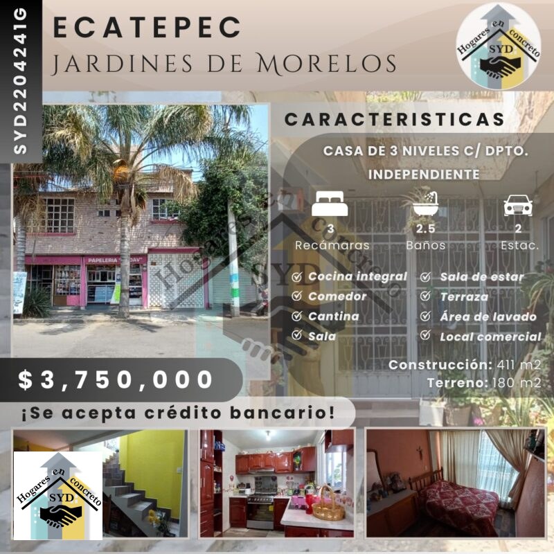 Casa y Departamento Jardines de Morelos Ecatepec en Ecatepec Edo.Méx