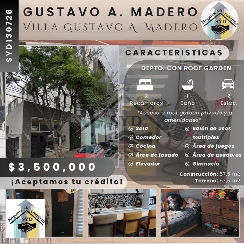 Departamento en Venta con Roof Garden Privado en Villa Gustavo A. Madero, Ciudad de México en GAM.CDMX
